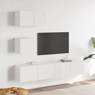 vidaXL - 4-delige - Tv-meubelset - bewerkt - hout - wit