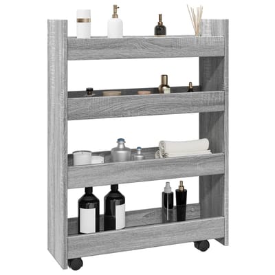 vidaXL - Opbergtrolley - smal - 4-laags - bewerkt - hout - grijs - sonoma - eiken