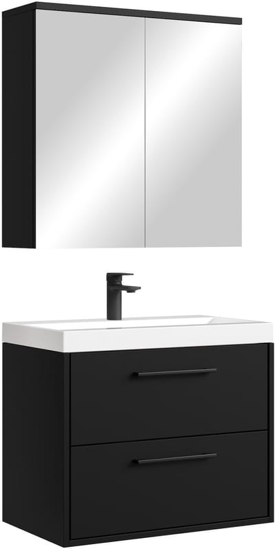 Badplaats Badkamermeubel Set Florence 01 60 cm – Mat Zwart – Hangend Wastafelmeubel met Spiegelkast