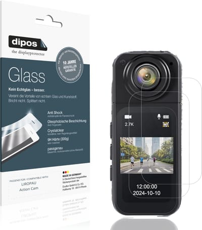 dipos – 2x Pantserfolie geschikt voor LIROPAU Action Cam | 9H Screenprotector
