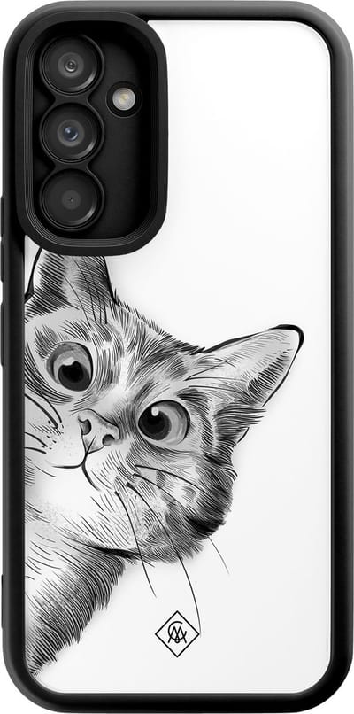 Casimoda® hoesje - Geschikt voor Samsung Galaxy A34 - Kat Kiekeboe - Zwart TPU Backcover - Kat - Wit