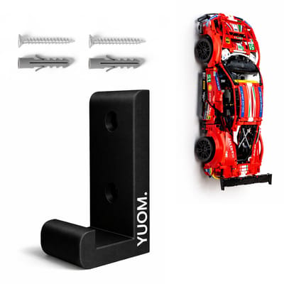 YUOM. Muurbeugel geschikt voor LEGO Technic Auto 42125 Ferrari 488 GTE – Wandhouder – Incl. Schroeven & Pluggen - Zwart
