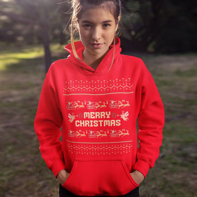 Foute Kerst Hoodie - Kleur Rood - Merry Christmas Oldschool - Maat XS - Uniseks Pasvorm - Kerstkleding voor Dames & Heren