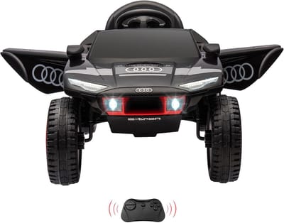 HOERFURIY-Elektrische kinderauto-12V-kinderauto met afstandsbediening - 2x35W-motoren, veervering, claxon, LED & EVA-banden (3-8 jaar) - ZWART