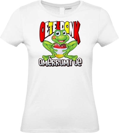 Dames t-shirt Oeteldonk Omèrrumt Oe | Carnavalskleding dames | Carnaval Kostuum | Foute Party | Wit Dames | maat XS