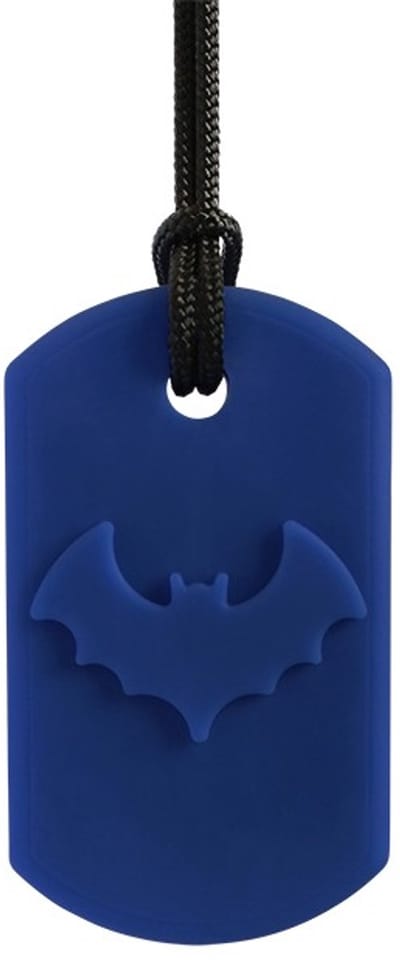 ARK Therapeutic kauwsieraad ketting Bat Bite donkerblauw sensorisch speelgoed.