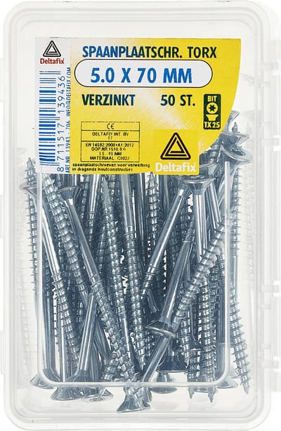 Deltafix spaanplaatschroef platkop / torx / met nibs / type 17 snijpunt verzinkt 5.0 x 70 mm 50 st.