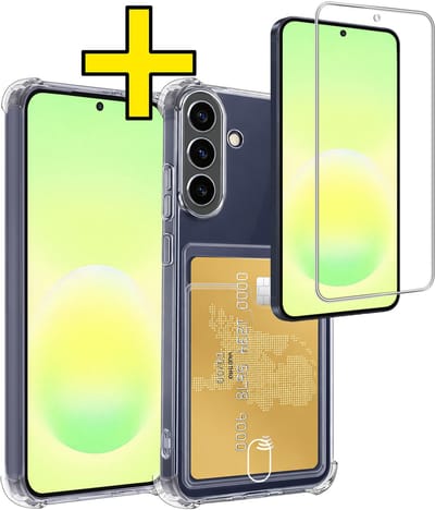 Hoesje - Geschikt voor Samsung Galaxy A57 - Met Screenprotector - En Pashouder - En Kaarthouder - Telefoon Hoes Shockproof - Siliconen Case - Back Cover - Shock Proof - Pasjes Houder - Telefoonhoesjes - Transparant