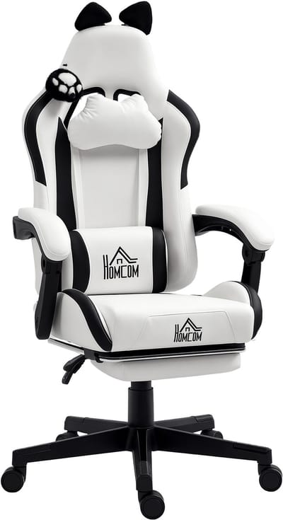 HOMCOM Gamingstoel - Kunststof - 65 x 62 x 124 cm - Wit