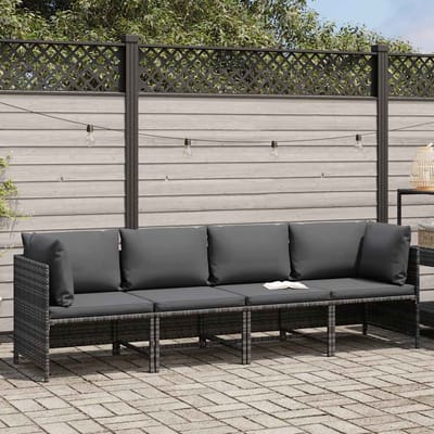 vidaXL - Tuinbank - 4-zits - met - kussens - poly - rattan - grijs