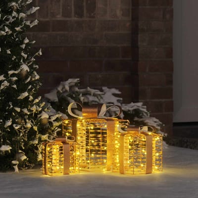 vidaXL - Verlichte - kerstcadeau - doos - 3 - st - 150 - LED's - Warmwit