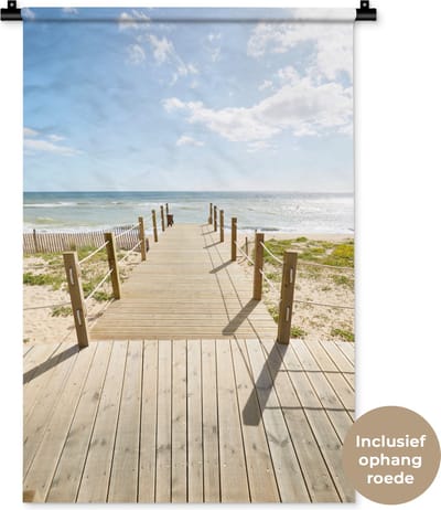 Wandkleed - Wanddoek - Planken - Zee - Zon - 60x90 cm - Wandtapijt