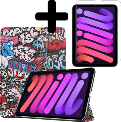 Hoesje - Geschikt voor Apple iPad Mini 6 (2021) - 8.3 inch - 6e Generatie - Met Screenprotector - Hardcover Book Case - Trifold Bookcase Hoes - Hard Cover - Tablethoes - Graffity