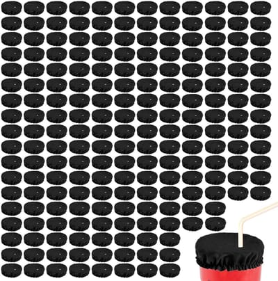 OmGoods - Dailygoody - Drankhoezen - Elastisch - 200 Stuks - Zwart - Polyester - Wasbaar - Geschikt voor de meeste bekers - Drankbeschermer