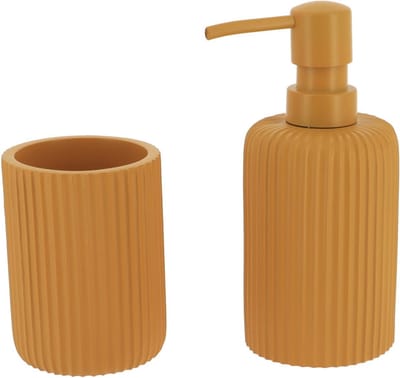 Tendance Badkamer accessoires set 2-delig - Polyresin - oranje - geribbeld - luxe set