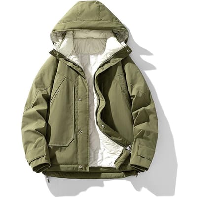 Winter Outdoor Winddicht Herenjack met Capuchon, Verdikt Gevoerd, Warm 4XL beige