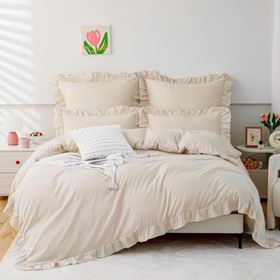 Dailygoods- Beddengoed 135 x 200 cm - Beige Dekbedovertrek - Kussenslopen 80 x 80 cm - Microvezel - Öko-Tex Gecertificeerd - Zacht/Ruche-Design