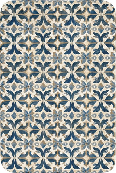 Badmat 60x90 cm - Antislip - Tegel - Patroon - Blauw - Beige - Badmatten voor badkamer - Badkamermat - Douchemat - Badkamer mat
