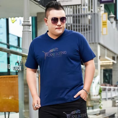 Dikke Mannen Dikke Plus Size Verloop T-shirt met Korte Mouwen Dikke Man Casual Stretch Katoen met Halve Mouwen Lichaamshemd Oversized 7XL blauw