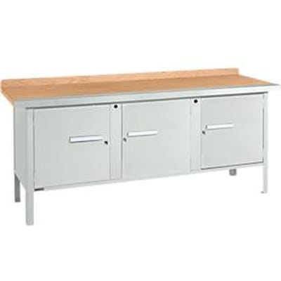 Box-type werkbank Schäfer Shop Select PW 200-3, beuken multiplex blad, met stalen rand, tot 750 kg, B 2000 x D 700 x H 840 mm, lichtgrijs