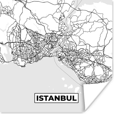 Poster Kaart - Istanbul - Zwart Wit - Plattegrond - Stadskaart - 100x100 cm XXL