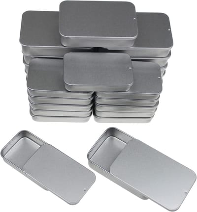 Set van 24 Rechthoekige Metalen Blikken met Schuifsluiting voor Snoep, Sieraden en Creatieve Projecten - Diverse Maten voor Opslag en Overlevingskit