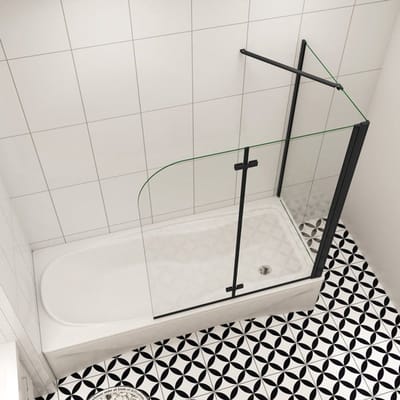 Badwand Black Crocus 2-Delig 90X140 Met Zijwand 70cm 6Mm Helder Glas Antikalk Mat Zwart