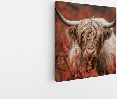 Saammp Canvas Schilderij - Schotse Hooglander Koeien in de sneeuw - Landschap - Dieren - Natuur - 20x20 - Foto op canvas - Wanddecoratie - muurdecoratie Woonkamer - Slaapkamer decoratie - Canvas Print