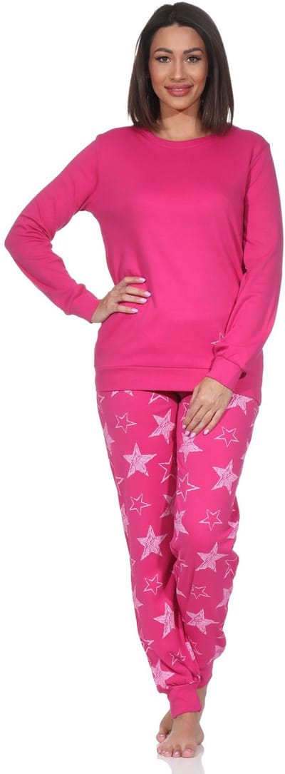 Normann dames lange pyjama in knuffelzachte interlock kwaliteit met boorden in sterlook