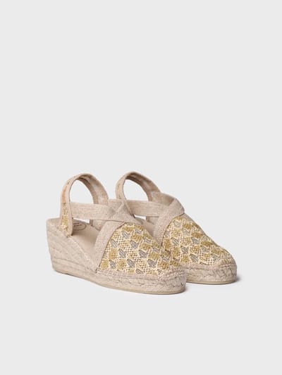 Vegan espadrille voor dames van veelkleurige stof met sleehak | TERRA-TT