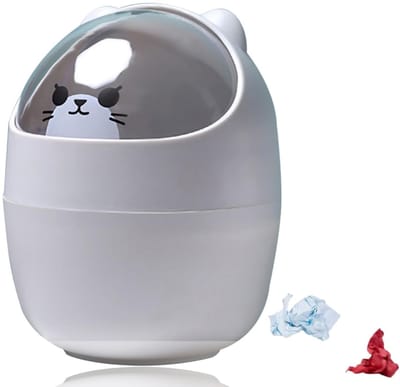 Dailygoods- Prullenbak Mini 500ml - Cartoon Dierenontwerp - Kat/Bear Vorm - Draaideksel - Ideaal voor Bureau/Badkamer - Schattige Plastic Vuilnisemmer - Afvalemmer