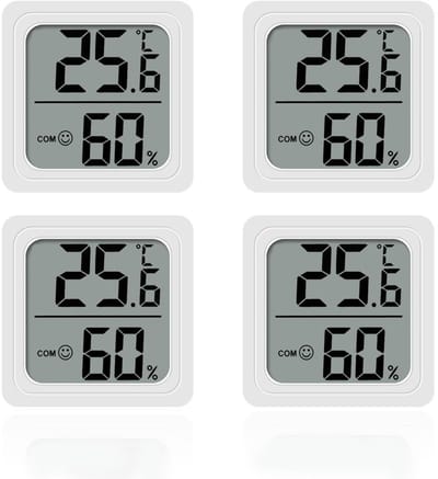 Vierdelige set binnenthermometers - Binnenthermometer - Thermometer - Binnenhygrometer - Groot LCD-scherm - Celsius-weergave - Geschikt voor thuis, kas, kwekerij, kantoor, tuin en kelder (wit)