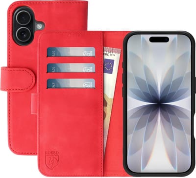Rosso Element Geschikt voor Apple iPhone 17 | Wallet Book Case | Portemonnee Hoesje | 3 Pasjes | Magneetsluiting | Stand Functie | Rood