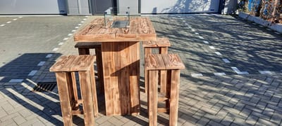 Vuurtafel Sta tafel set "Celebration" van Douglas BurnD hout 80x120cm - 5 delige set - Kruk easy
