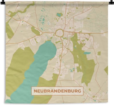 Wandkleed - Wanddoek - Neubrandenburg - Plattegrond - Vintage - Kaart - Stadskaart - 180x180 cm - Wandtapijt
