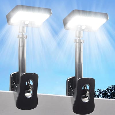 KZQ Solar Clip-On Lamp Buiten met Bewegingssensor – 92 LED, 600 LM, 6000K, 360° Draaibaar & Verstelbaar, IP65 Waterdicht, Geschikt voor Schutting, Dakgoot, Tuin, Kamperen (2 Pack)