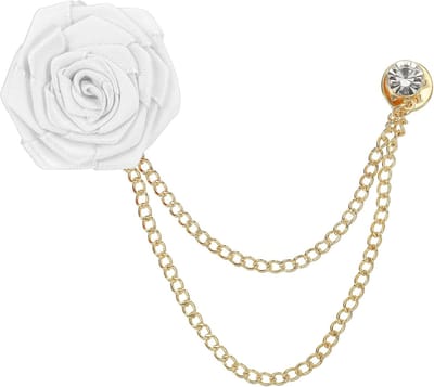 Broches voor bruidegom, roze bloem, maat 4 cm, reverbroche, legering, stof met ketting kwastjes/klinknagels voor pakken/gouden afwerking voor kledingaccessoires voor heren en bruidegom, 1