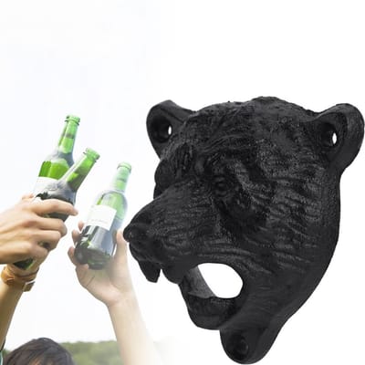 Cosensi- Flesopener Muurbevestiging - Bieropener - Gietijzer - Handmatige Flesopener - Beren Hoofd - Eenvoudig te Gebruiken