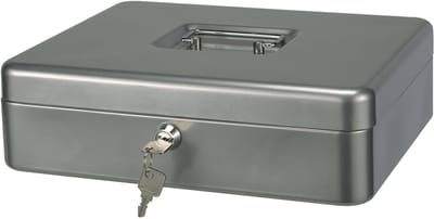 HI Geldkist met sleutel - zilver - 30 x 24 x 9 cm - Geldlades - munten sorten