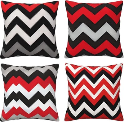 Set van 4 kussenslopen, 65 x 65 cm, golvend, rood en grijs, kussenslopen, fluweel, zacht, groot, ademend, dubbelzijdig, bankkussen, vierkant, decoratie voor huis, woonkamer, bank, stoel, slaapkamer