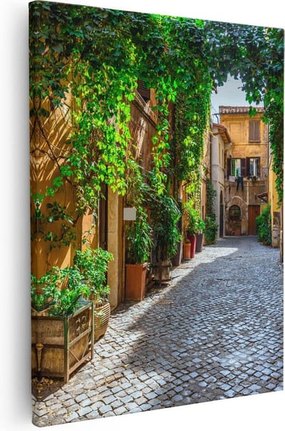 Artaza Canvas Schilderij Steegje Rome - 40x50 cm - Muurdecoratie Italie - Wanddecoratie Planten - Kamer Accessoires