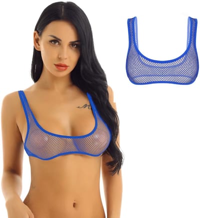 Visnet topje - Blauwe visnet BH - Sexy top - One size - Crop Top - Elastische top - Erotiek - Festival top - Blauw - CHPN