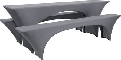 Beautissu Victoria - 3-delig Elastische Hoezen voor Biertentgarnituur 220x70 cm - Feestelijke Hoes voor Biertafel & 2 Hoezen voor Bierbanken in Antraciet