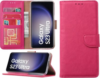 Samsung Galaxy S23 Ultra hoesje - Portemonnee Cover - Bookcase met pasjeshouder - Pink