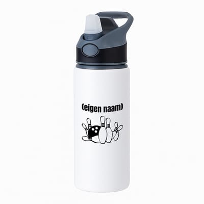 Hacebo® - bowlen kegels met eigen naam waterfles met rietje zwart - Bowlen - ieman die graag bowlt - sport - kegel - bal - verjaardag cadeau - kado - water fles - 650ML
