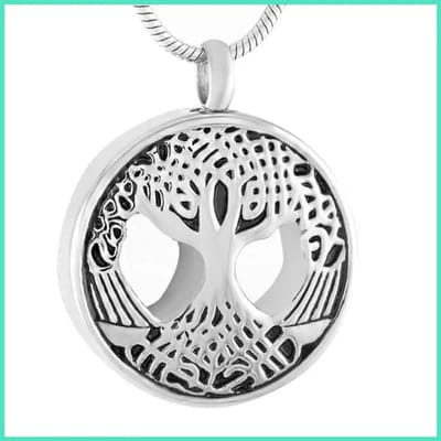 Aramat Jewels | Gedenkhangers | Stalen Ashanger Levensboom – Symbolisch Gedenksieraad Zilverkleurig | Opgewerkt/Zwart-3.3x2.5cm | |20mm | Staal | Volwassenen | Verkleurd niet