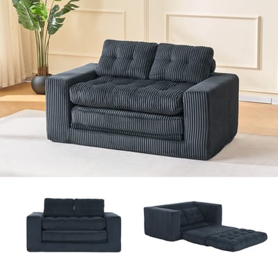 Sweiko Tweezitsbank - Slaapbank - Corduroy - Traagschuim - Stalen frame - Geen montage nodig - Zwart