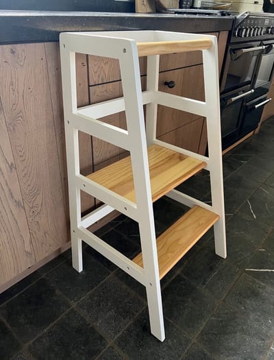 Kidsidee Leertoren - Montessori Learning tower - Opstapje - Kindertrap - Peuter leertoren - Wit Naturel leertoren -