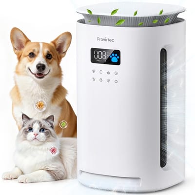 Provirtec Pawtent AP-12 Luchtzuiveraar voor huisdieren | H13 HEPA filter tegen huisdierhaar, dander en kattenbakgeur, drievoudige geurbestrijding voor honden- en kattenhuizen