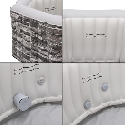 Opblaasbaar Bubbelbad – Luxe 5-Persoons Outdoor Spa “Carosino Elite” – 195x70 cm – 120 Massagestralen – Verwarmbare Jacuzzi met Pomp & Filter – Steenlook & Grijs – Industrial Home